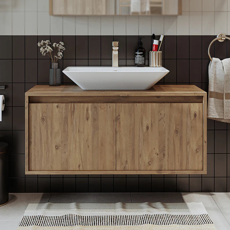 Ruarie Bathroom Vanity Unit with Ceramic Washbasin 100cm,  Atlantic Oak