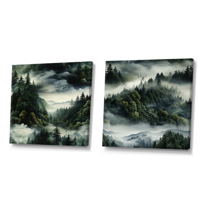 Callicoat - ensemble de 2 collages carrés forêt, H 16 po x l 33 po, Toile tendue
