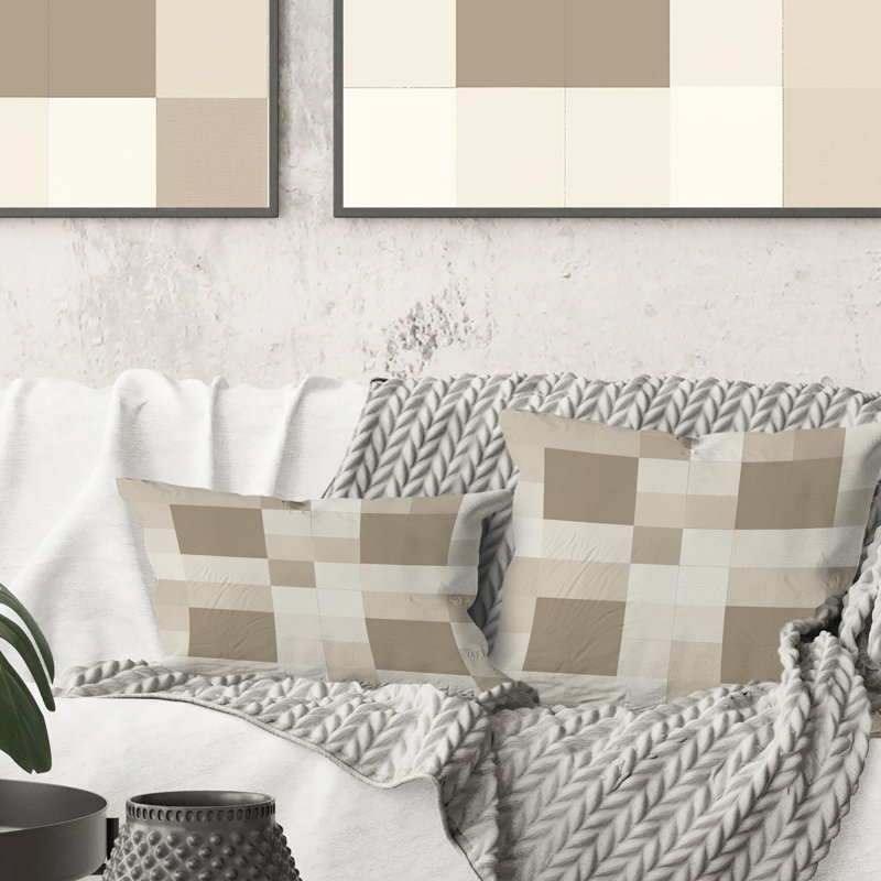 Coussin Beige crème moderne Gingham III - moderne, H 16 po x l 16 po