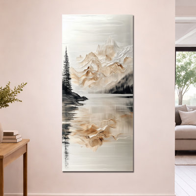 White Gold Golden Mountain Reflection III – Tranquil Canvas Prints, Scenic Framed Wall Art