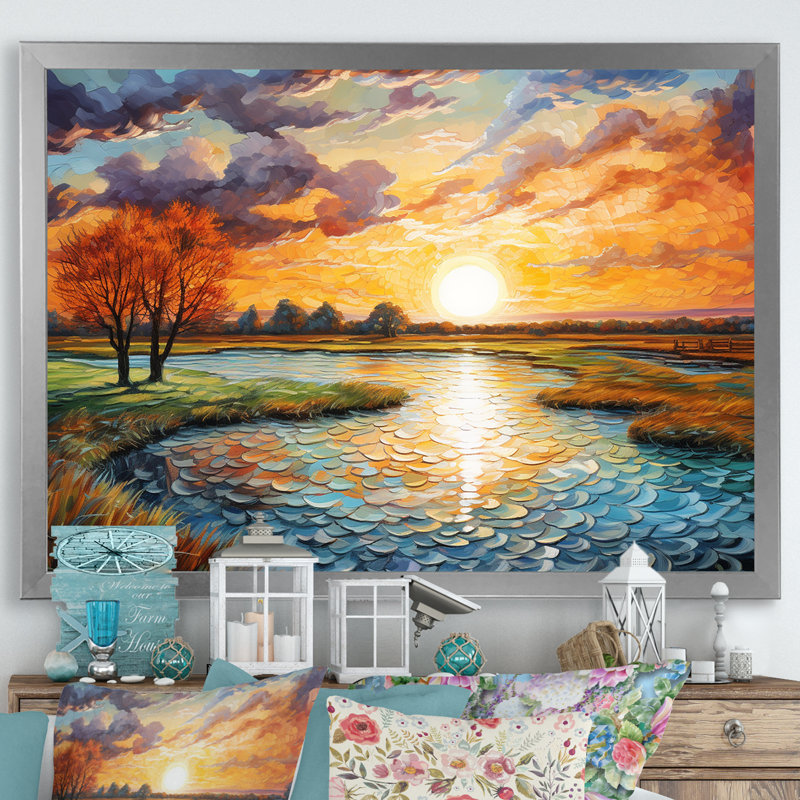 «Sunrise Country Charm» par Vincent sur toile, H 12 po x l 20 po x P 1 po, Cadre photo argenté