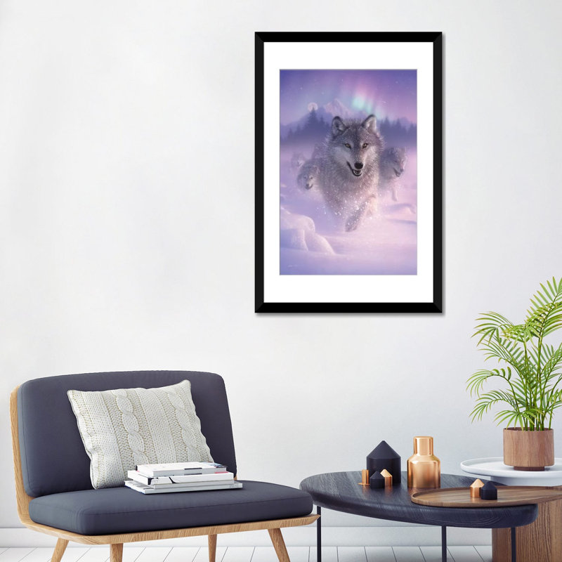 Éclairage du nord-wolves à courant vertical, Papier d'art encadré noir, Blanc, H 32 po x l 24 po x P 1 po