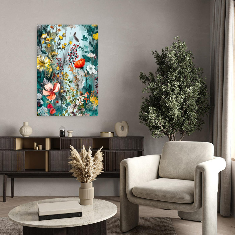 Art contemporain, art abstrait fleur naturelle, H 36 po x l 24 po