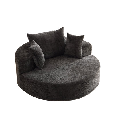 Fauteuil rotatif en mousse de 55 po en chenille de 55 po, canapé moderne moelleux pour chambre à coucher, salon, zone de projection, coussin à 360 degrés, espace de vie pivotant noir, pièce,