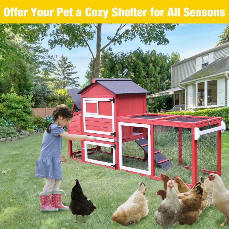 Chicken Coop with Chicken Run For Up To 3 Chickens, Red