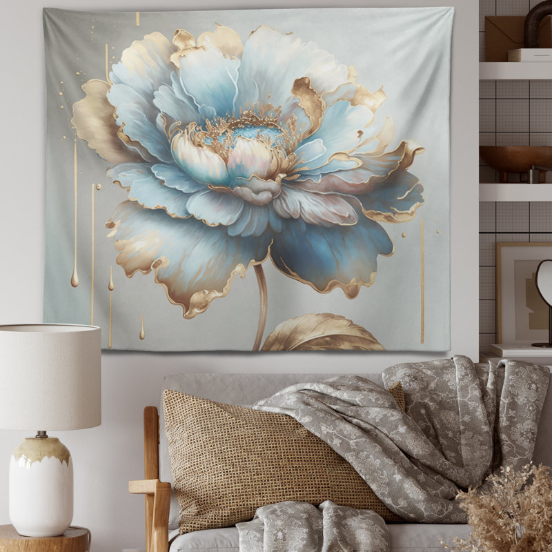 Chic Blue Blooming Flower I Polyester Tapestry, 50" H x 60" W