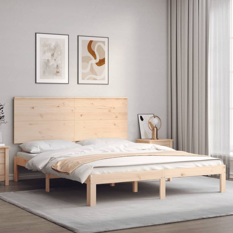 Bed Frame with Headboard, European Kingsize (160 x 200cm), Natural