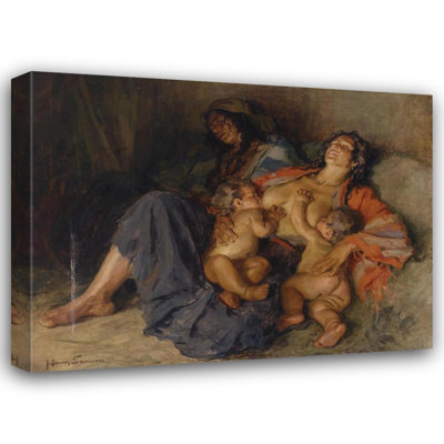 "Gypsy Women with Their Two Children" by  Hans Larwin - Gallery Wrap Canvas Wall Art