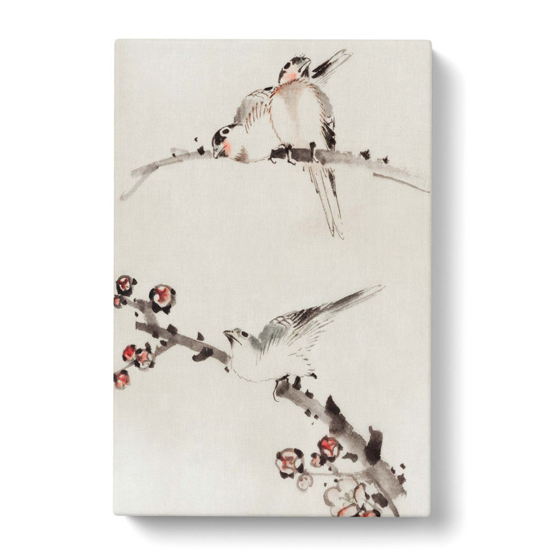 Three Birds Perched On Blossom Branches by Katsushika Hokusai - Wrapped Canvas, 91cm H x 60cm W x 3cm D