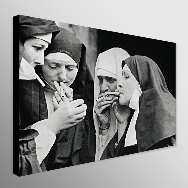 Smoking Nuns - Wrapped Canvas Print, 31cm H x 41 cm W x 4cm D