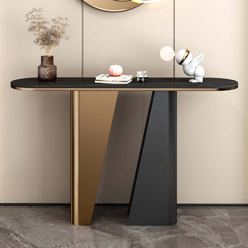 Console italienne de style luxueux, Noir, H 33,5 po x l 47,2 po x P 13,8 po, Noir/bronze