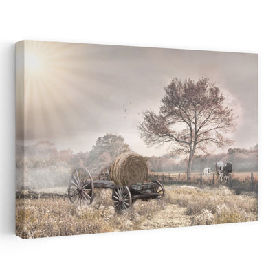 «The Old Hay Wagon», charrette de foin rétro, art de campagne en fleurs