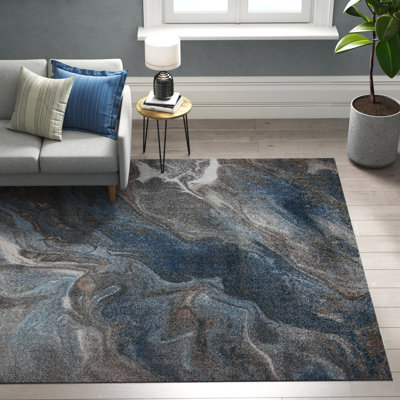 Aba Abstract Blue/Gray/Orange Area Rug