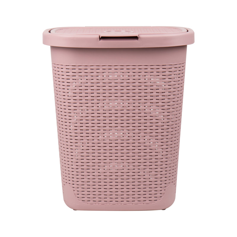 Pink Wicker Upright Laundry Hamper with Lid