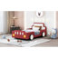 Lit plateforme simple en forme de voiture de course avec roues, rouge-558412657