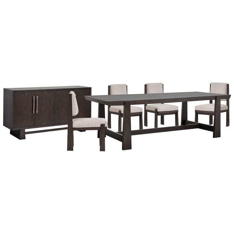 Table de salle à manger Trestle avec 4 chaises d'appoint rembourrées et buffet, 6 pièces: table, 4 chaises, buffet