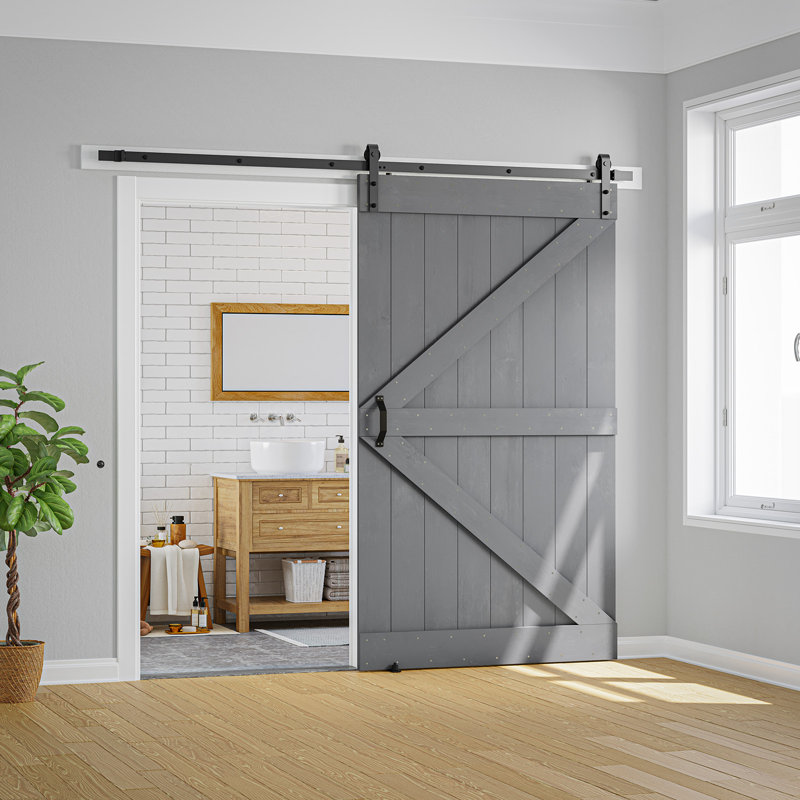 Solid Wood Panelled Barn Door with Installation Hardware Kit, 48" x 84", Grey