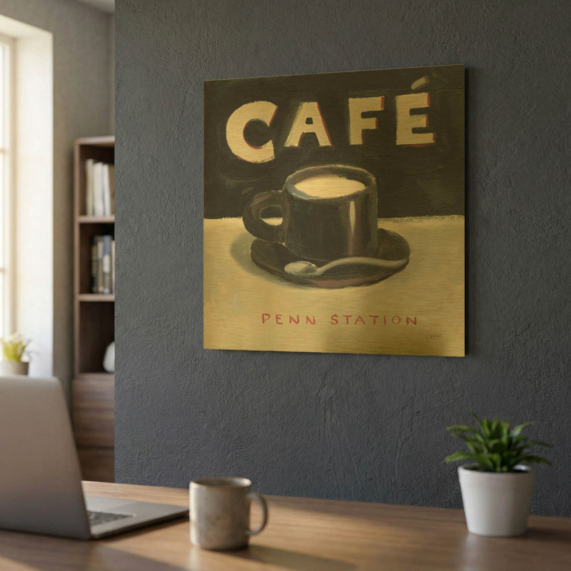 « Coffee Spot I » de James Wiens, tableau mural en métal doré, 61 cm x 61 cm, 24 po x 24 po