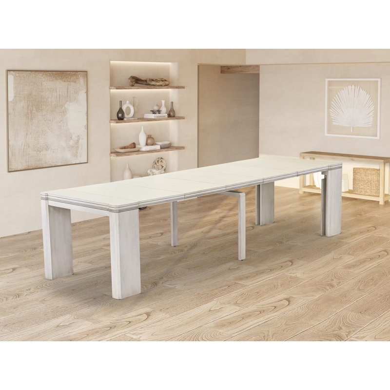 Extendable Dining Table - a Rectangle Dinner Table Top with Removable leaf & Stylish Legs, Antique White Finish