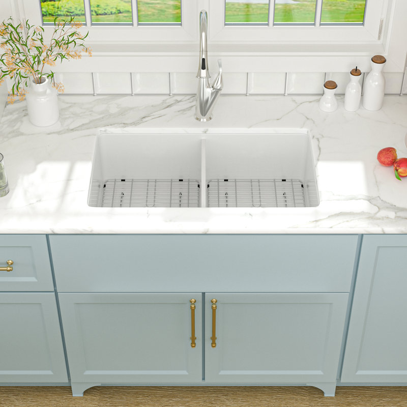 Évier de cuisine à double cuve encastrable avec accessoires L 32 po x l 19 po