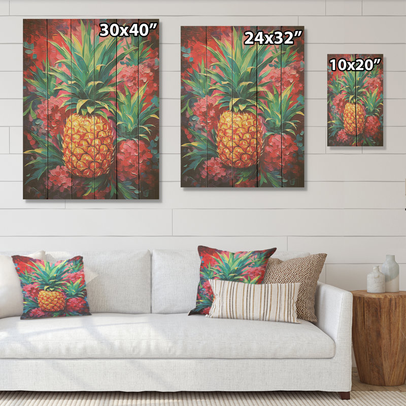 Ananas tropical, oasis I, art sur bois de pin naturel, H 40 po x l 30 po