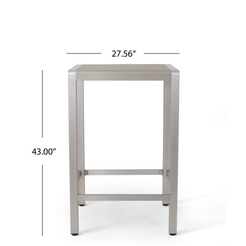 Outdoor 43" Bar Table - Aluminum Frame, Glass Top, Grey Finish