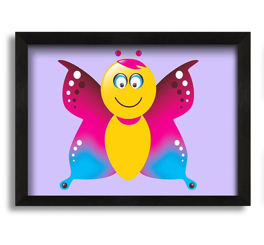 Gerahmtes Leinwandbild Butterfly Cartoon Face in Flieder