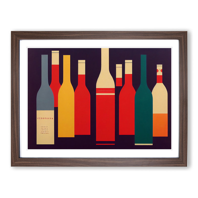 Retro Wine Bottle Vol.1 - Single Picture Frame Painting, 46cm H x 64cm W x 2cm D, Walnut Framed