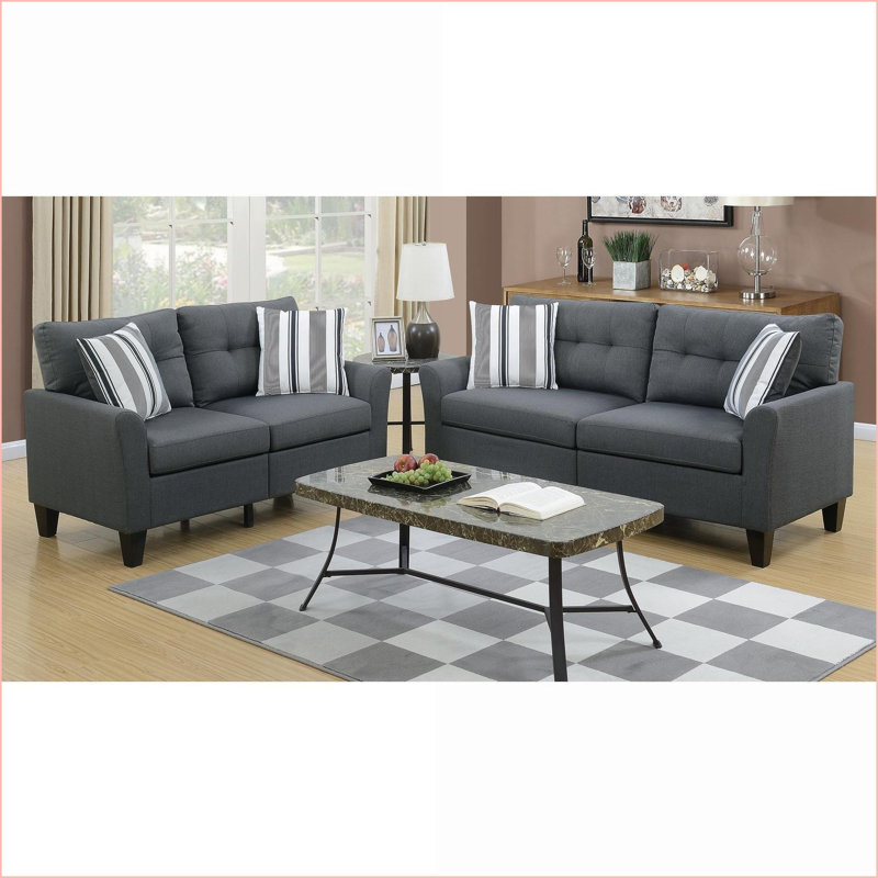 Canapé contemporain 2 pièces Sofas & amp; Ensemble de causeuse | Polyfibre gris anthracite brillant | Base en contreplaqué