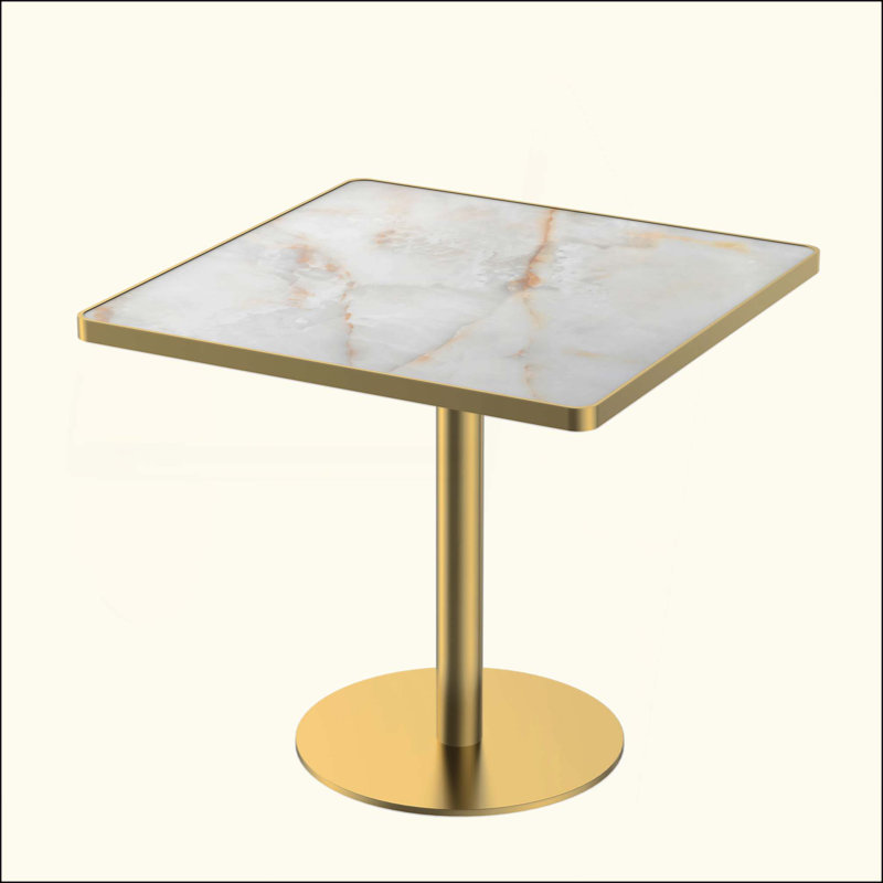 Table carrée bistro moderne avec plateau tulipe et plateau en faux marbre, facile à assembler, structure en métal robuste