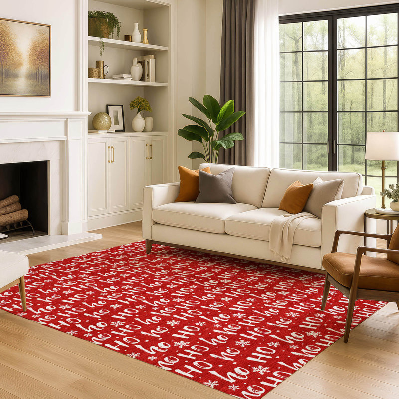 Tapis de Noël haut de gamme lavable à la machine AMF1814 HoHoHo, Rectangulaire 3 pi x 5 pi