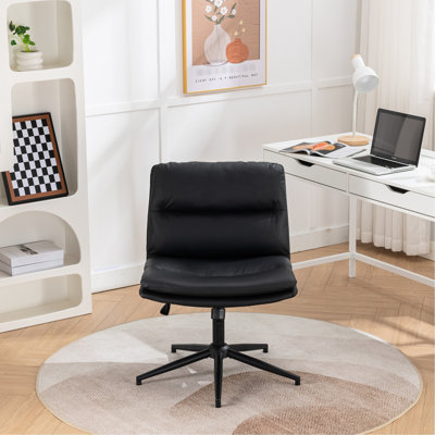 Fauteuil à siège large - hauteur réglable pour le bureau et la coiffeuse en noir avec cadre pivotant et rembourrage confortable