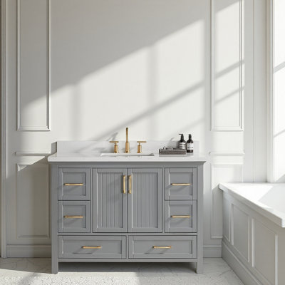 Fully Assembled 48'' Freestanding Bathroom Vanity With 2 Handles Sets