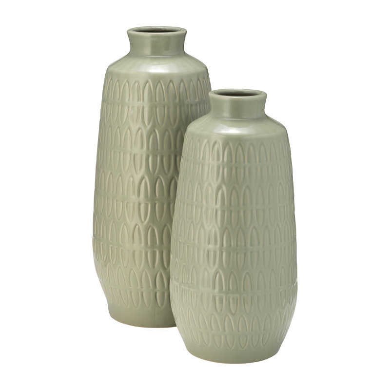Estancia Modern Ceramic and Stoneware Vase with Sculpted Embossed Detailing and Sleek Silhouette for Contemporary Decorative Style