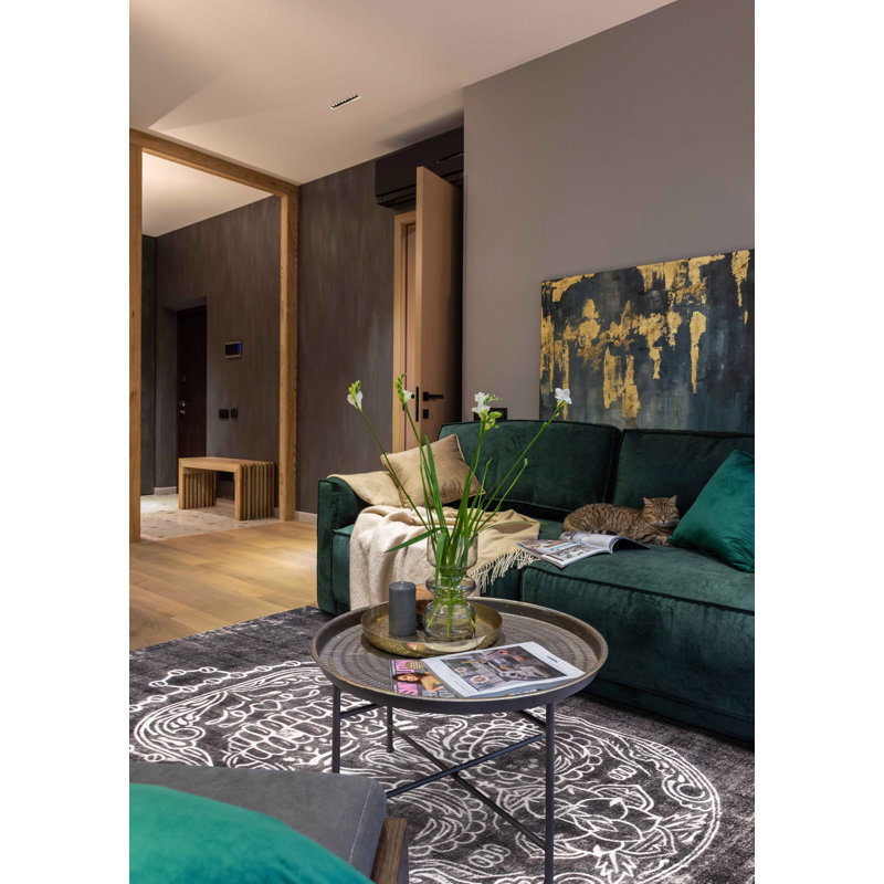 Tapis gris foncé / blanc en laine noué à la main 9 pi 4 po x 12 pi 9 po