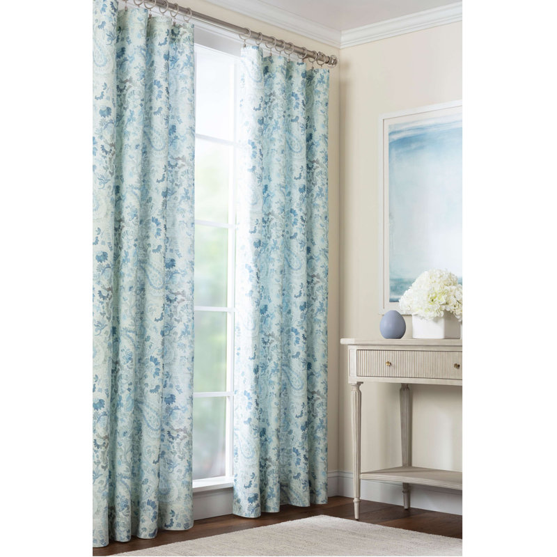 Ines Linen Curtain Panel, 50"W x 96"L, Blue