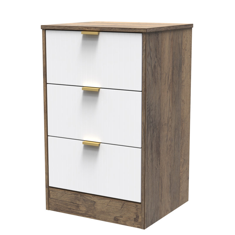 Atsumi 45cm W Manufactured Wood Bedside Table, White Matt/Vintage Oak