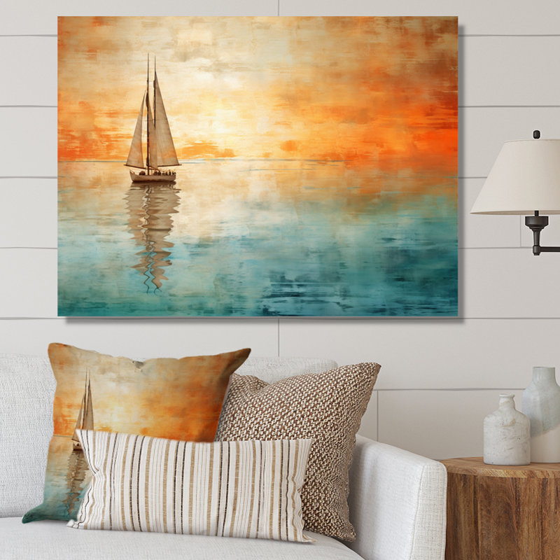 Bateau abstrait bord de mer II - art mural bateau pour le salon, H 30 po x l 40 po, Toile tendue