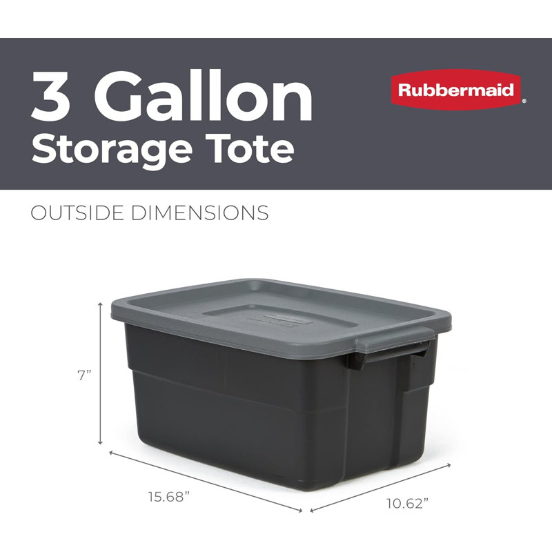 Rubbermaid Roughneck Storage Totes, 3 Gallon, 6 Pack, Black/Grey