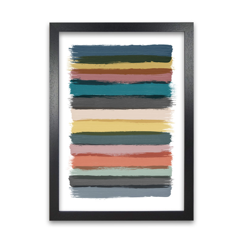 Multicolour Brush Strokes Original 1 Piece Wall Art, 30cm H x 21cm W x 3cm D, Black Frame