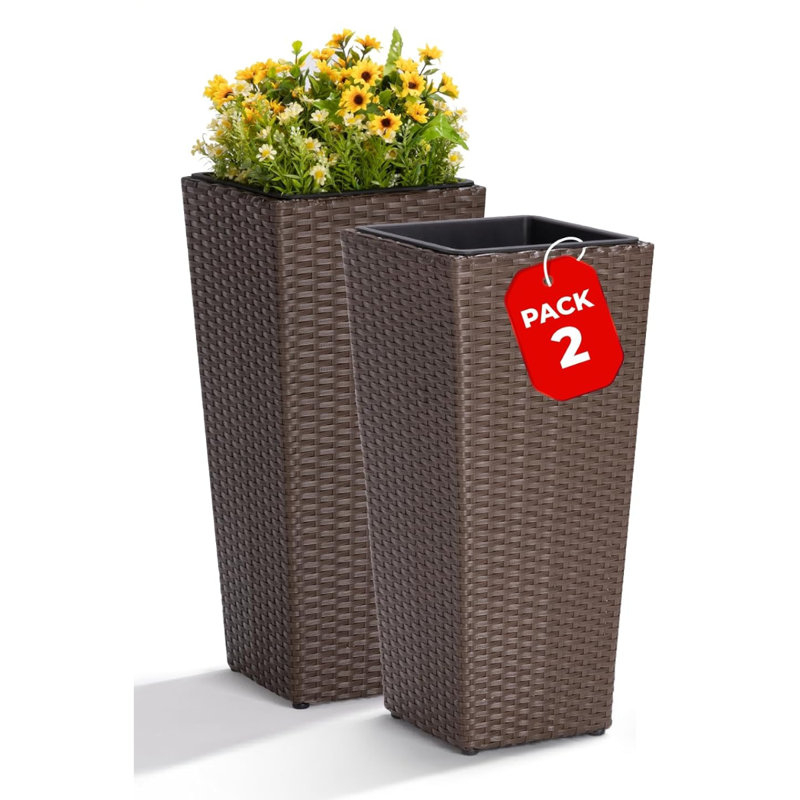 Wicker planter Rectangular - Set 2, Mocha