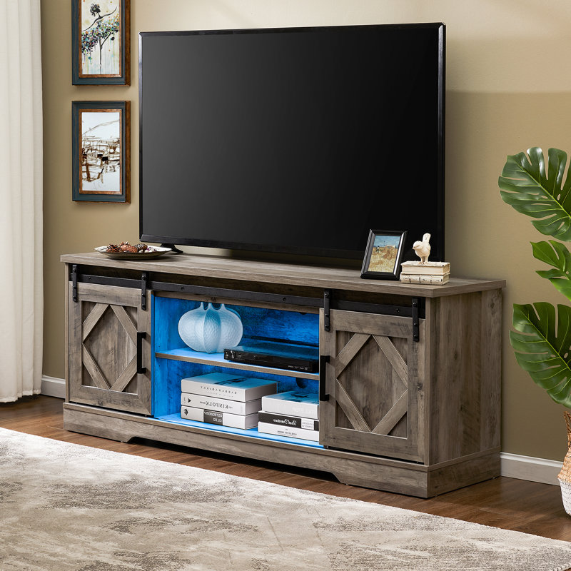 Meuble télé avec lumière bleue pour téléviseur de 65 po ou moins Laziza, Gris