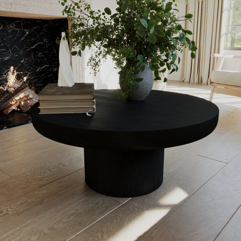 Maven Lane Owen Wooden Circular Coffee Table, 36" Round, Aged Black