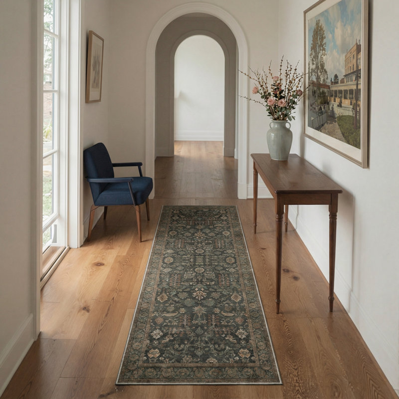 Tapis d'intérieur gris / vert Agacha, Rond 5 pi