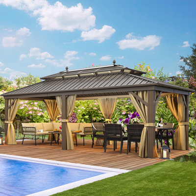 Outdoor Hardtop Aluminum Patio Gazebo with Antique Bronze Roof