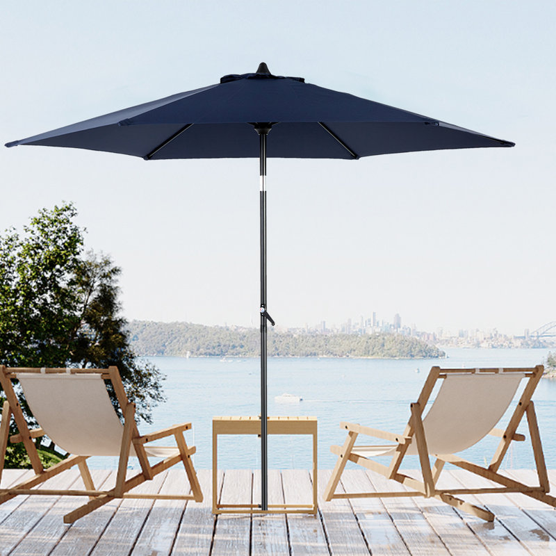 Parasol de table d'extérieur 9 pi avec parasol à bouton-poussoir et manivelle 9 pi (base non incluse), Marine