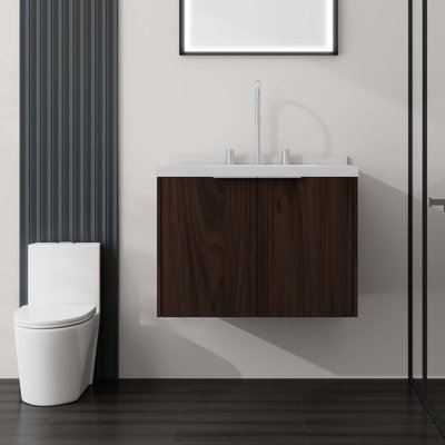Meuble-lavabo flottant avec lavabo à débordement et portes à fermeture en douceur