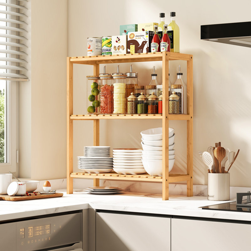 3-Tier  Bamboo Storage Shelf, Multifunctional, (3 shelves) 26" H x 23.6" W x 10.2" D