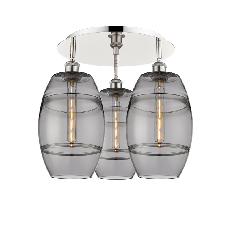 Plafonnier encastré Dundrod, Nickel poli, H 10,88 po x l 19,75 po x P 19,75 po, Gris fumée clair
