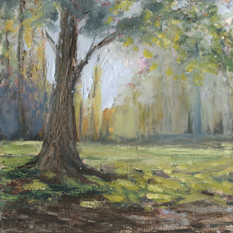 «Path to the Tree I» par Sandra Iafrate - peinture sur toile tendue, H 30 po x l 30 po